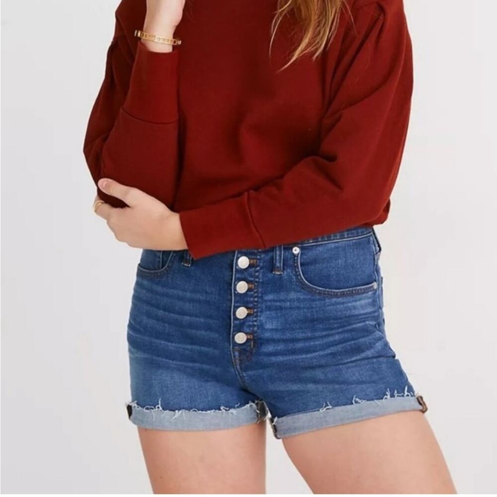 Madewell High-Rise Derby Button Front Comfort Stretch Denim Shorts - Size 26